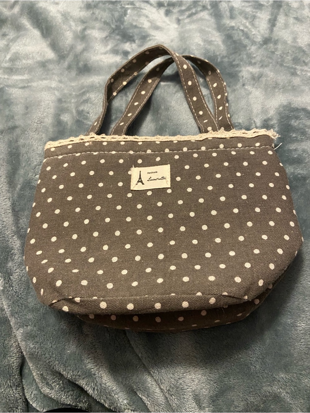 Polka Dot Cotton Tote Bag - Gray